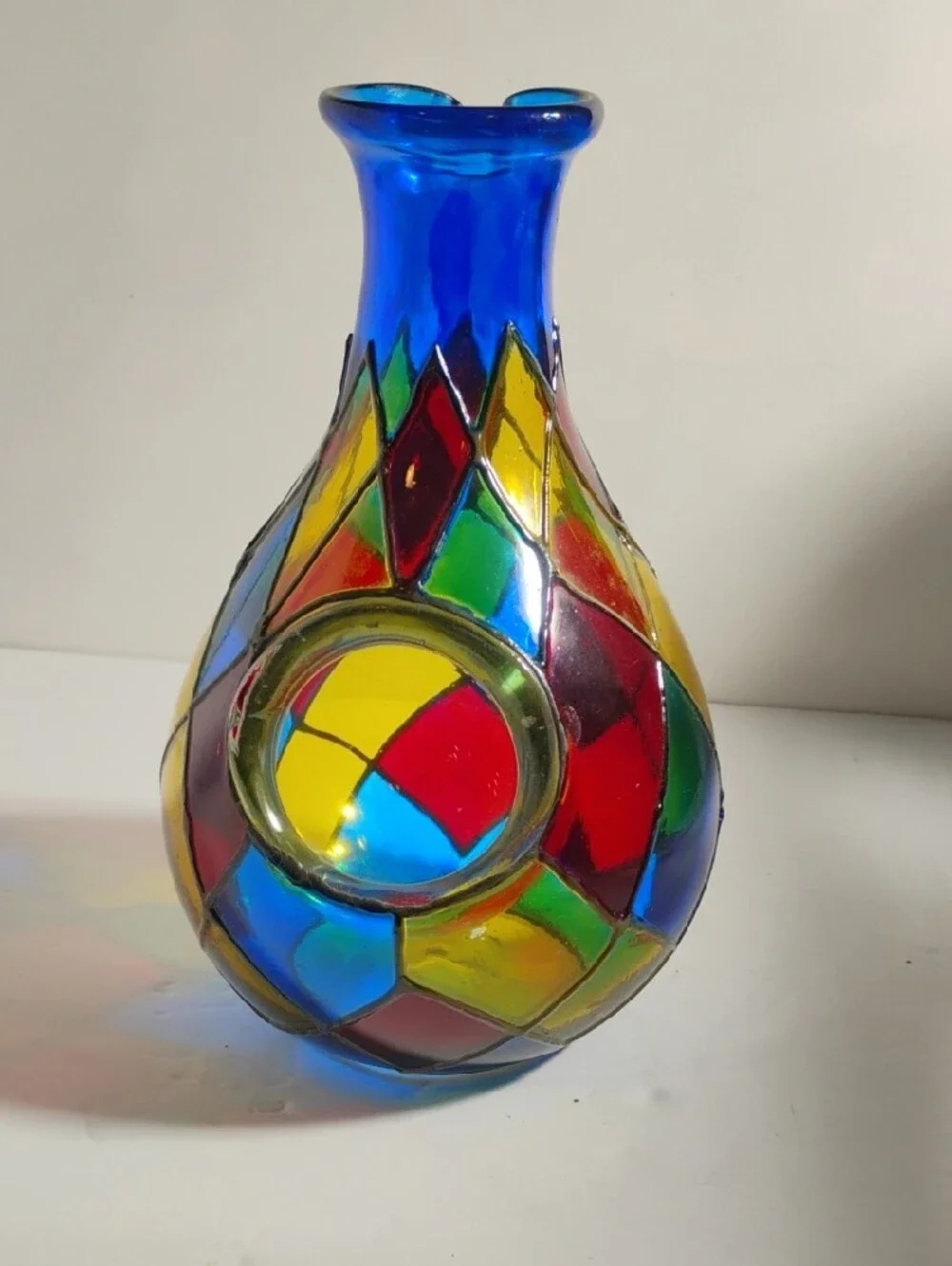 Vidrio Handblown  Glass   Multicolor Wine Cooler Signed Made In Mexico